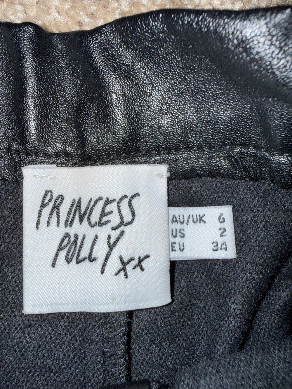 Princess Polly Black Faux Leather High-Waist Pants - size 2 - Picture 2 of 5